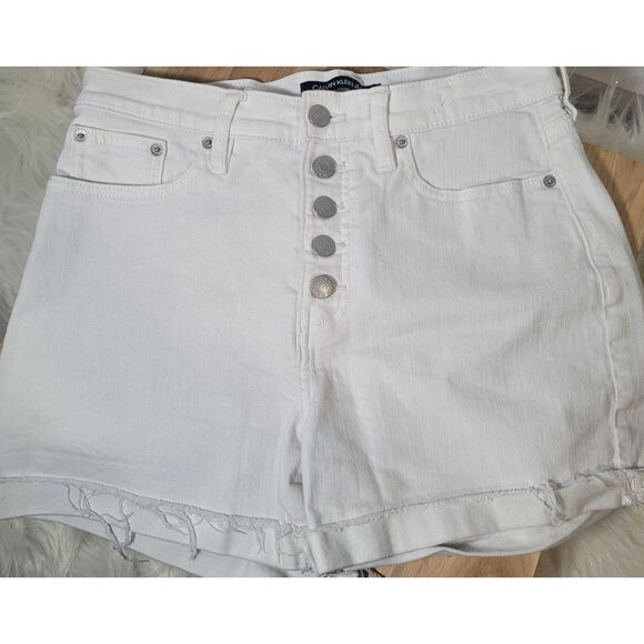 Calvin Klein Jeans White Denim Button-Fly High Rise Shorts Women 27  Medium - Picture 1 of 3